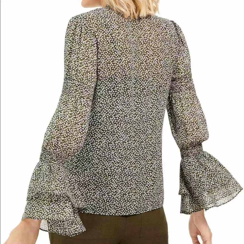 Michael Kors Green Floral Print Bell Sleeve Top - Picture 2 of 3
